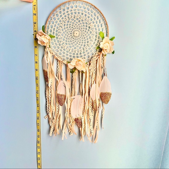 Floral Macrame Gold Tipped Feather Dream Catcher - Picture 5 of 8